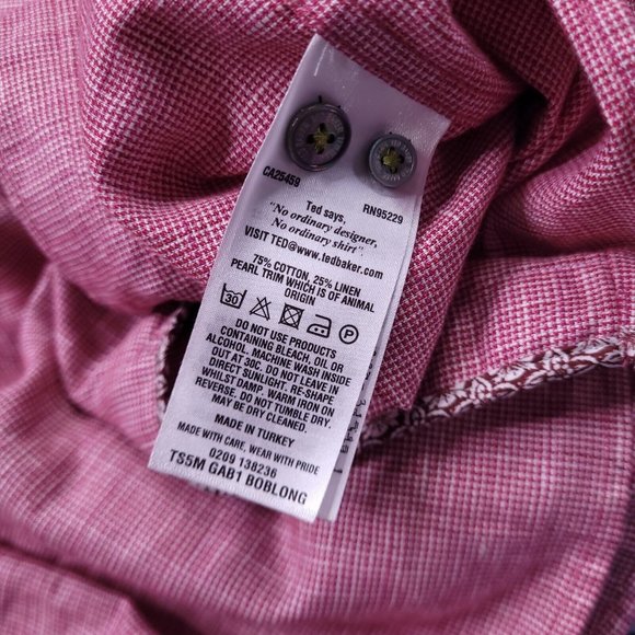 Ted Baker Cotton Linen Roll Tab Flip Cuff Button Up Shirt Lightweight Preppy 3 M - Picture 6 of 9